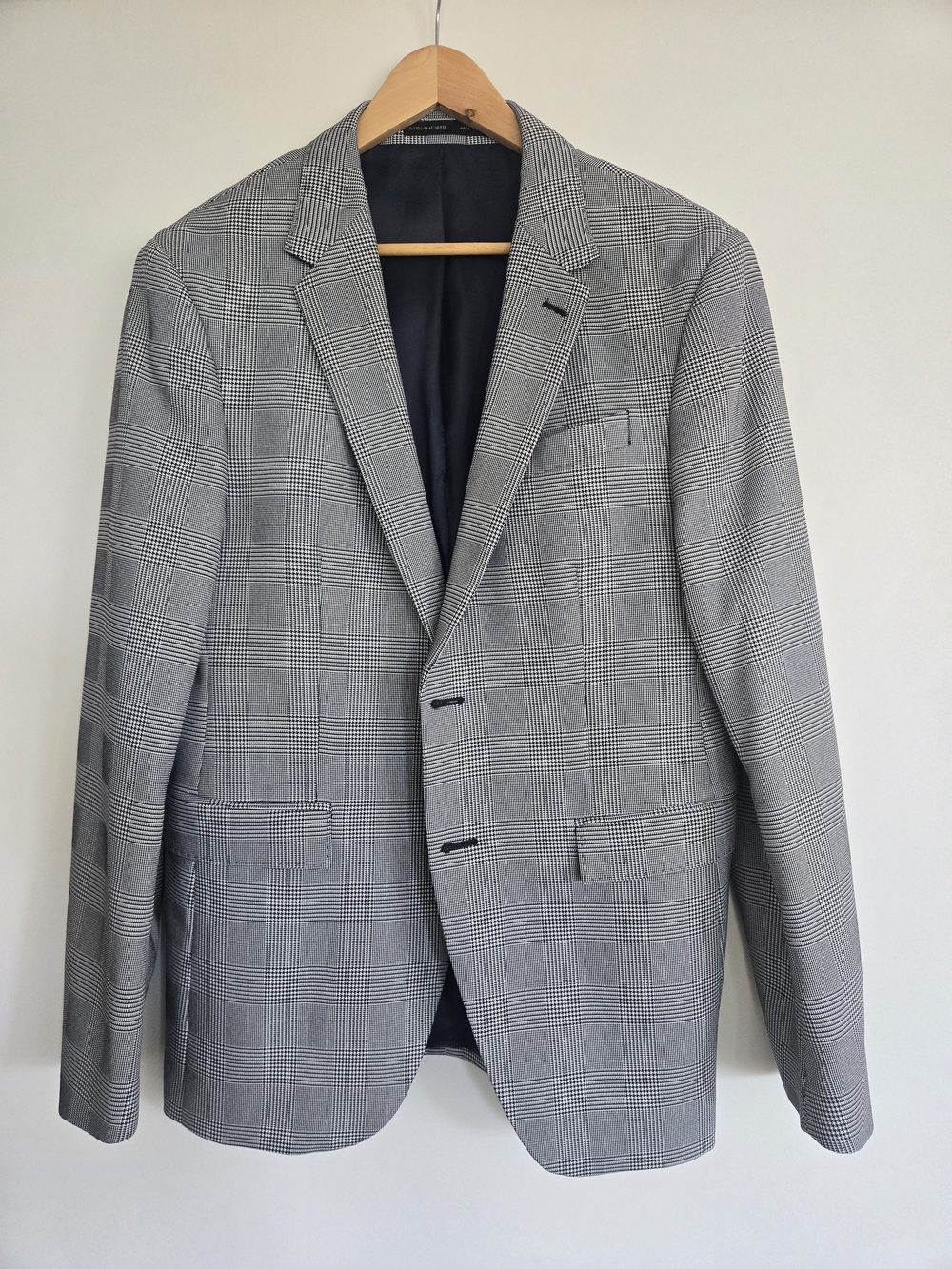 Modern Zara Black And White Plaid Check Men's Blazer Sport Coat, SZ 42R